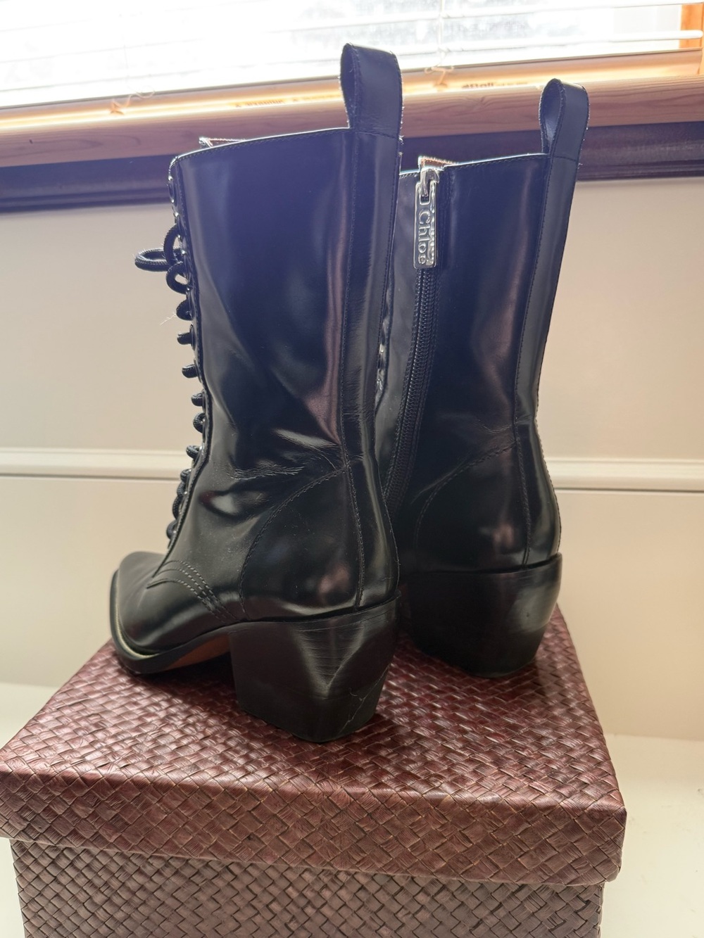Chloe Black Lace-Up Mid-Calf Leather Boots - Picture 4 of 7